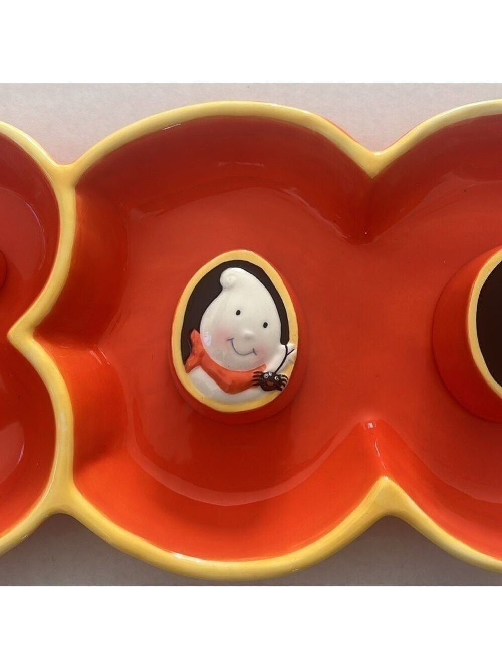 Hallmark BOO Halloween Ghost Trick-Or-Treat Candy Dish Tray Orange Porcelain - Picture 3 of 9